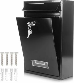Post Boxes Wall Mounted Waterproof, Lockable Letter Lostal Boxes Steel Mail Box with 2 Keys, 32 x 21.5 x 8.5 cm Lockable Letter Boxes