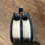 Vintage Barton Marine plain-bearing double blockThis is a classic twin-sheave pulley system featuring original white acetal resin wheels and lightweight dark composite cheek plates with distinctive weight-reduction holes.   Highly reliable, classic gear Image 2
