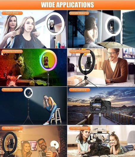12.6'' Selfie Ring Light with Tripod Stand & Phone Holder Tall 188cm/74'', GerTong LED Circle Ringlight with 40 RGB Mode 13 Brightness for Makeup YouTube Tiktok, Wireless Remote for iPhone Android (FREE POSTAGE)
