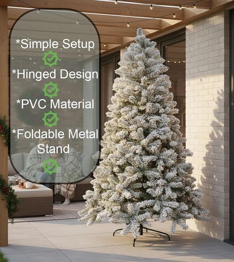 6Ft Snowy Flocked Artificial Christmas Tree, Yukon Pine Bushy Frosted Tree 550 Tips, Sturdy Metal Stand, Luxury Snow Covered Xmas Tree, Realistic Green Branches, Festive Home Christmas Decoration