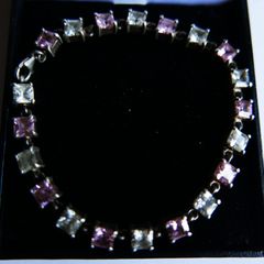 Vintage 925 Sterling Silver Pink Crystal Tennis Style Bracelet length 7,7" - 17,8g
