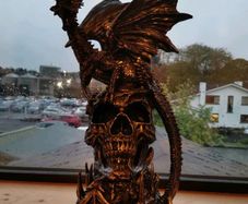 Mythical 18 Inch Black Dragon on Skull Statue - Go
