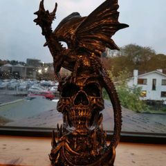 Mythical 18 Inch Black Dragon on Skull Statue - Go