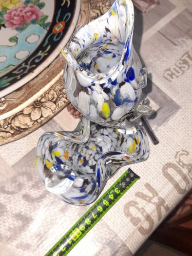 Rare 1960s Handmade Murano Style End of Day Splatter Glass Fish Ashtray Vase