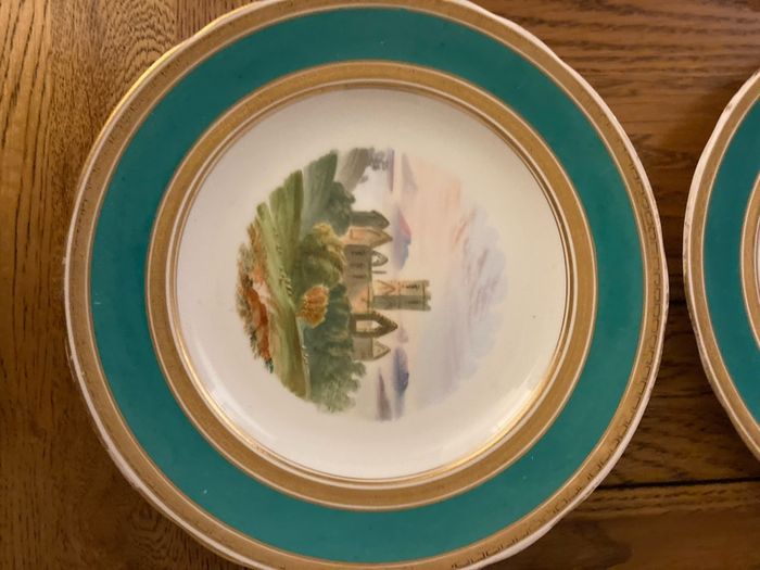Price drop hand painted  Irish scenes of Ireland vintage  Rare set of Victorian hand painted dessert plates Irish landscape scenes
