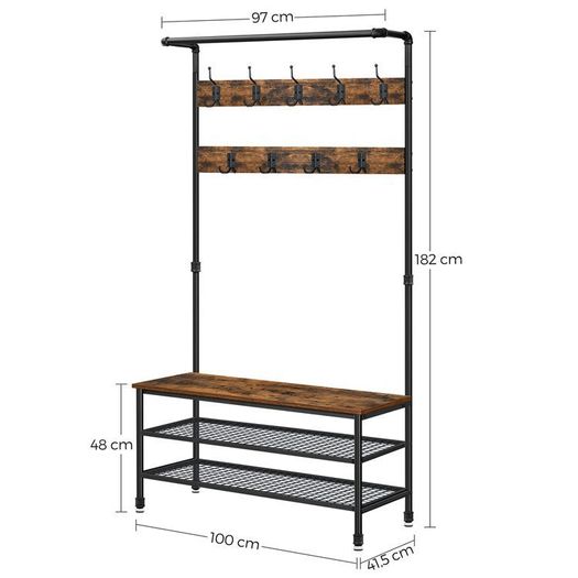 Large coat rack with bench, clothes rack