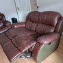 Two seater brown leather recliner and armchair Image 2