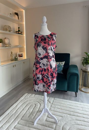 Ladies Pink & Navy Floral Midi Dress from Apricot