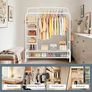 Clothes Rails for Bedroom - Heavy Duty Clothes Rail with Double Hanging Clothing Rail, Shoe Rack, Storage Shelves & 4 Coat Hooks, Clothes Rack for Closet, Laundry, Shop (Modern, White Image 6