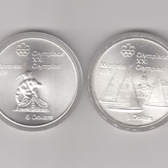 Canada, 2 X 5 Dollar 92.5% Silver Coins, Montreal Olympics 1976 ( In Captules ) (no. G10)