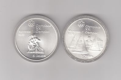 Canada, 2 X 5 Dollar 92.5% Silver Coins, Montreal Olympics 1976 ( In Captules ) (no. G10)