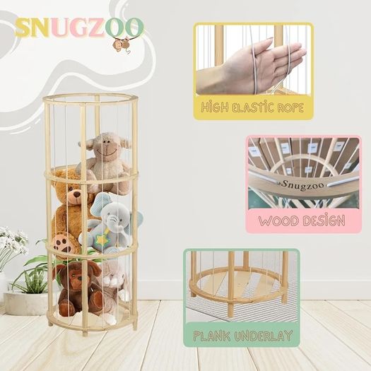 Stuffed Animal Zoo Holder with with Elastic Band, Space Save Plush Organizer for Nursery Room, Kids Room, Playroom & living Room (Round)