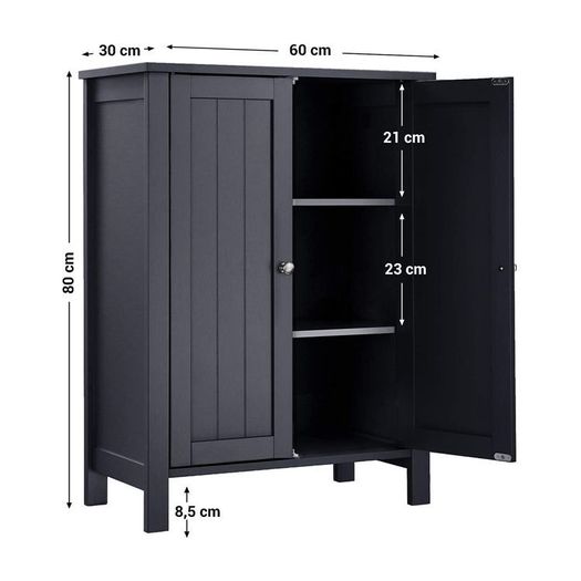 Bathroom cabinet Grey bathroom cabinet, freestanding bathroom cabinet, storage cabinet with 2 doors, with 2 adjustable shelf levels, grey