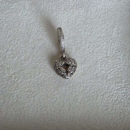 Pandora locket angel wings,with enamel dangle charm very good condition