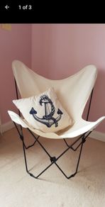 White Butterfly Chair, Metal Frame, Canvas Folding Seat