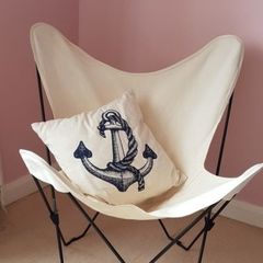White Butterfly Chair, Metal Frame, Canvas Folding Seat