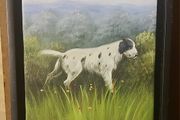 Vintage dog painting in wood frame