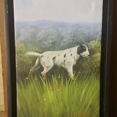 Vintage dog painting in wood frame