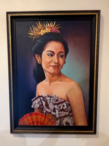 Large Original Balinese Portrait Painting - Professionally Framed 103cm x 75cm