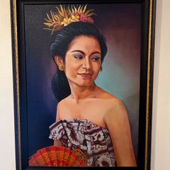 Large Original Balinese Portrait Painting - Professionally Framed 103cm x 75cm