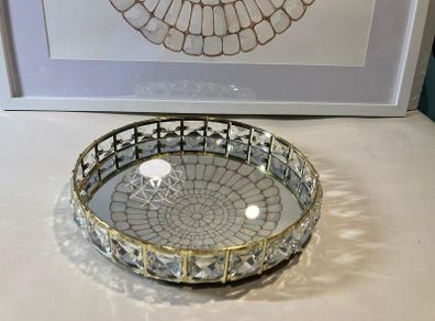Decorative Gold Mirror Tray with Glass Gems (2 sizes available)