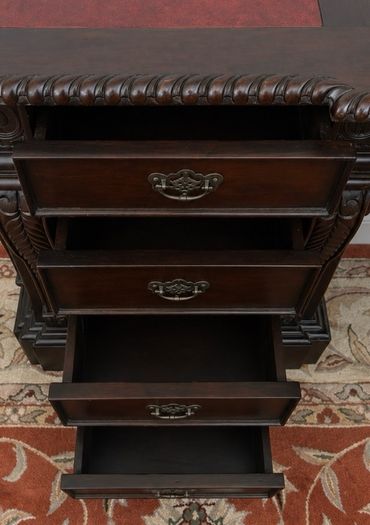 Large Fine Made Solid Wood Executive Partners Desk Genuine Leather Top Handcrafted