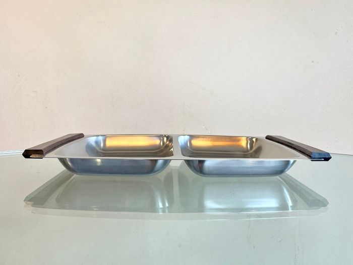 Mid Century Steel & Rosewood Serving Platter, Hong Kong, Vintage Danish Style