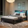 King Size Bed Frame with Upholstered Headboard, Wooden Storage Headboard Shelf, 5ft Upholstered Bed Frame Kingsize with Charging Station/USB Ports and LED Lights (Gray King Bed) Image 3