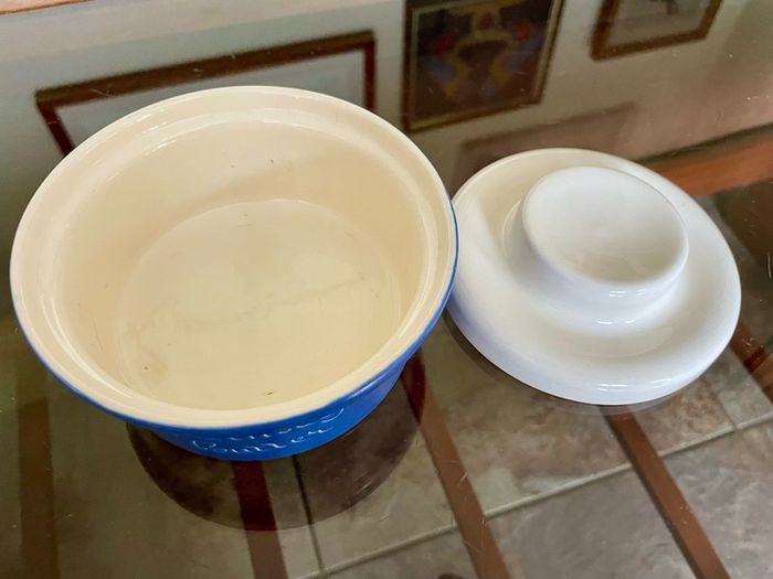 Vintage Ceramic Fosters Studio Pottery Cornwall Blue Sgraffito Butter Breakfast Dish