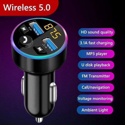 NEW SALE | Bluetooth Car Charger, Bluetooth FM Transmitter in-car Wireless Radio Adapter for Music Player, Hands-Free Calling Car Phone Kit