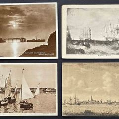 4 Antique Maritime Postcards Moonlight Ships Sailing Boats Turner Style Art c1900