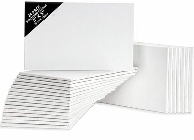 Blank Canvas (24 Pack) - 8 x 13cm (3 x 5 inches) - Pre Stretched Canvas Panel Boards - Suitable for Acrylic and Oil Painting