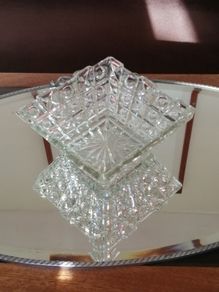 Art Deco Noughts & Crosses Glass Bowl Libochovice 1930s