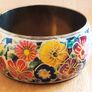 Vintage Boho brass floral enamelled wide bangle Image 2
