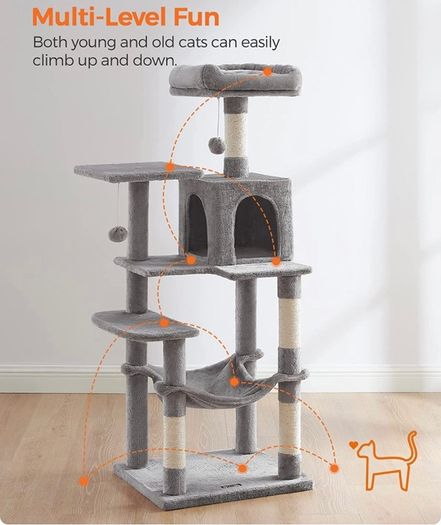 Cat Tree, Cat Condo with Hammock, 143 cm, Light Grey (FREE POSTAGE)