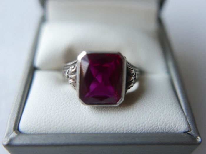 Antique 925 Sterling Silver Ruby Ring -Antique Mens Ruby Ring