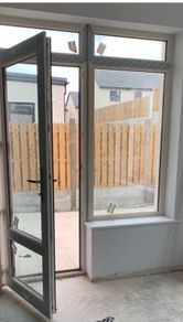 Outdoor glass door with oak