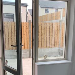 Outdoor glass door with oak