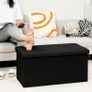 Large Folding Balck Ottoman Storage Box with Lid,Linen Footrest Stool Bedroom Bench Seats,Toy Box Chest Living Room Furniture 76x38x38cm Image 4