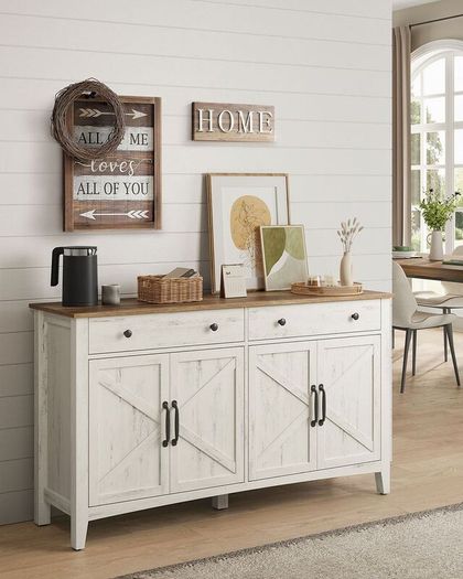 Vintage Country House Sideboard  Elegant Storage Cabinet with Sliding Doors, Adjustable Shelves, and Spacious Drawers