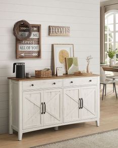 Vintage Country House Sideboard  Elegant Storage Cabinet with Sliding Doors, Adjustable Shelves, and Spacious Drawers