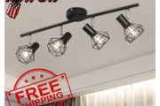 NEW SALE | 4 Way Ceiling Light Fixture Rotatable Retro Spotlight Fitting E14 Base Angle Adjustable with Black Metal Cage Flush Mount for Bedroom Living Room Hallway