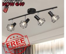 NEW SALE | 4 Way Ceiling Light Fixture Rotatable Retro Spotlight Fitting E14 Base Angle Adjustable with Black Metal Cage Flush Mount for Bedroom Living Room Hallway