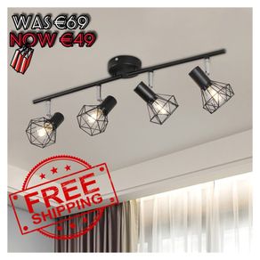 NEW SALE | 4 Way Ceiling Light Fixture Rotatable Retro Spotlight Fitting E14 Base Angle Adjustable with Black Metal Cage Flush Mount for Bedroom Living Room Hallway
