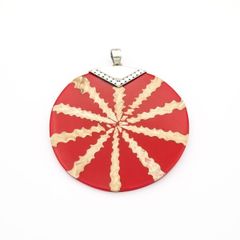 925 Silver Red Sunburst Statement Shell Pendant