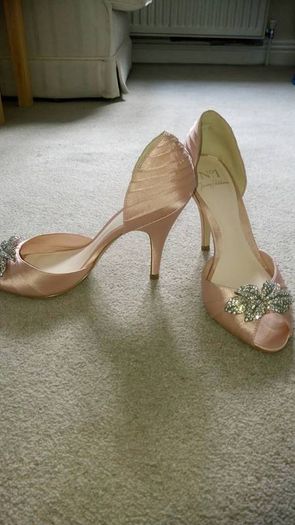 Jenny Packham pink jewel peep toe satin shoes