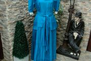 vintage 80s aqua blue green pleated skirt dress with Peter Pan collar size small