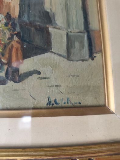 Oil painting of a Naples street with arches