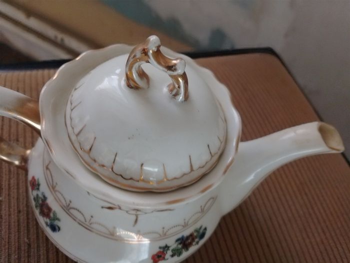 Vintage Floral Porcelain Teapot with Gold Gilding