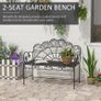 Metal Garden Bench Loveseat with Slatted Seat, Black Image 6